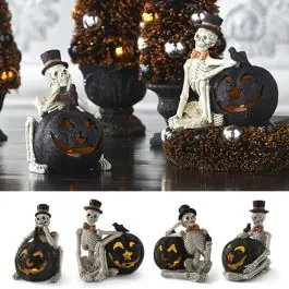 LED Pumpkin With Skeleton Figure Set of 4 New Arrival
