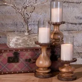 Grab Now Natural Wood Bark Hurricane Trio Candle Holders