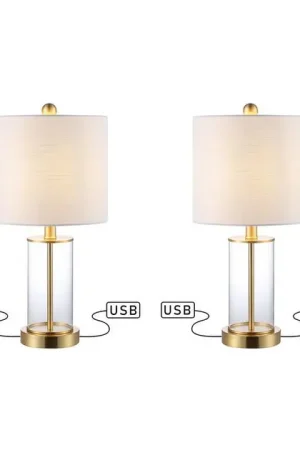 Abner Table Lamps Set of 2 - Brass Gold and Clear Secure Checkout