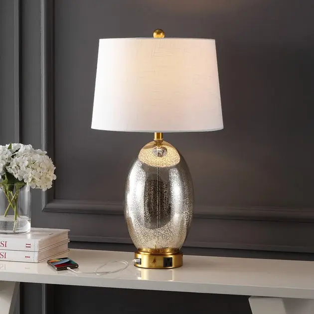 Reese 26.5" Glass LED Table Lamp with USB Charging Port - Silver/Brass Gold Super Sale
