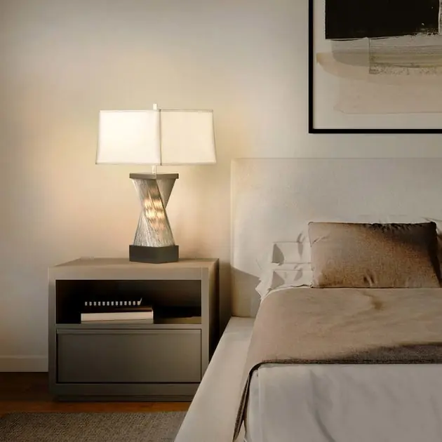 Table Lamp Torque Mervyn Weitz with Nightlight 1 Lamp Espresso/Satin Nickel Linen Steel Exclusive
