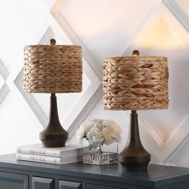 Limited Time Theodore 21" Handwoven Rattan/Resin LED Table Lamps Set of 2 - Brown Wood Finish