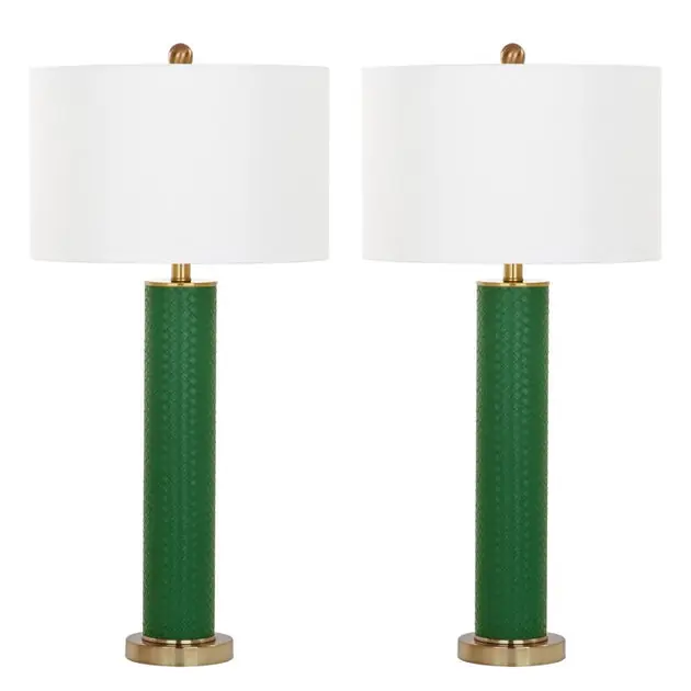 Exclusive Ollie Two-Light Faux Woven Leather Table Lamps Set of 2 - Dark Green