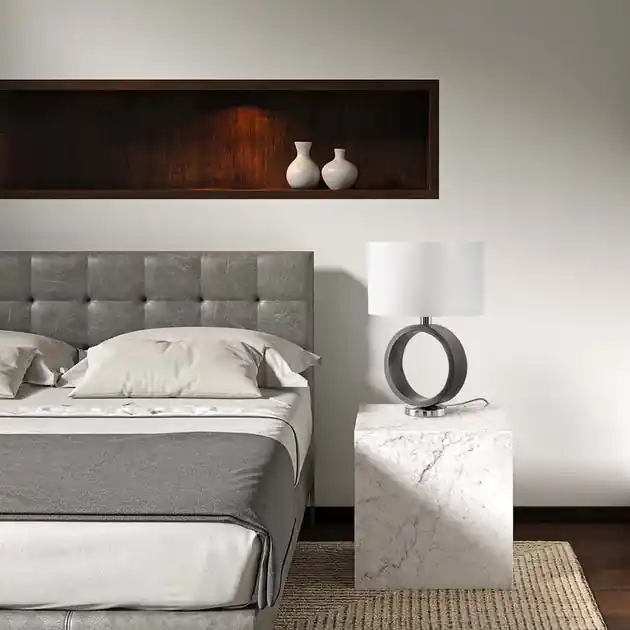 Table Lamp Tracey Jim Mcdonald 1 Lamp Brushed Nickel/Charcoal Gray White Linen Steel/Wood Direct From Manufacturer