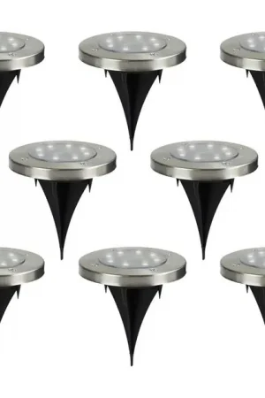 5" Stainless Steel Round Solar Powered LED Pathway Markers Set of 8 Markdown