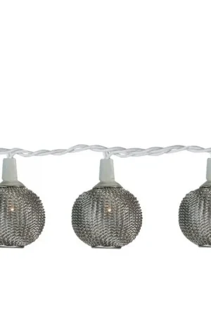 10 Battery Operated Silver Mini Patio Lights with 7.5 ft White Wire Authentic