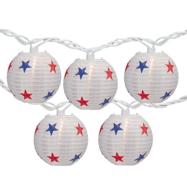 10-Count Red White and Blue Star 4th of July Paper Lantern Lights with Clear Bulbs Exclusive Offer