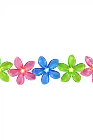 2.5" Pink Blue and Green Flower Patio and Garden Novelty Lights Set of 10 Crafted